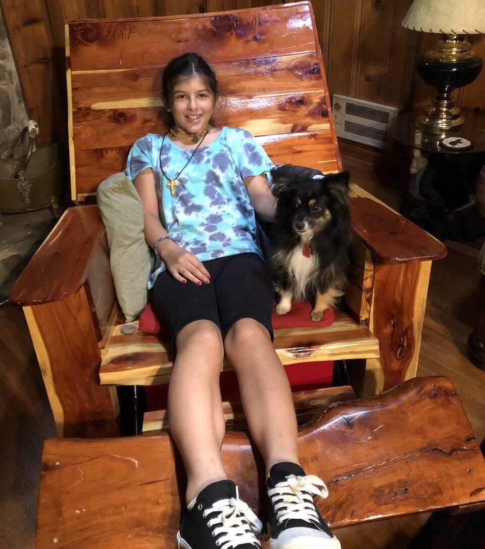 Payton and the dog at The Lodge