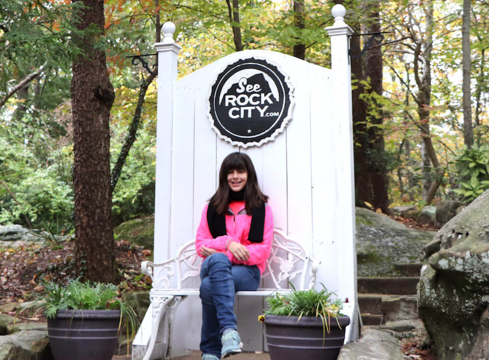 Payton on the See Rock City chair, Fairyland Caverns