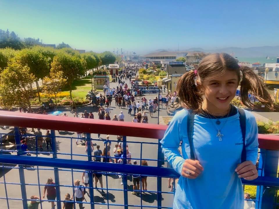 Payton and view out over San Francisco piers