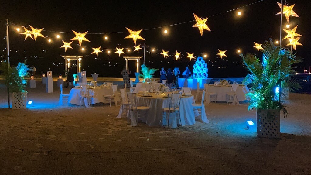 A wedding reception under the stars