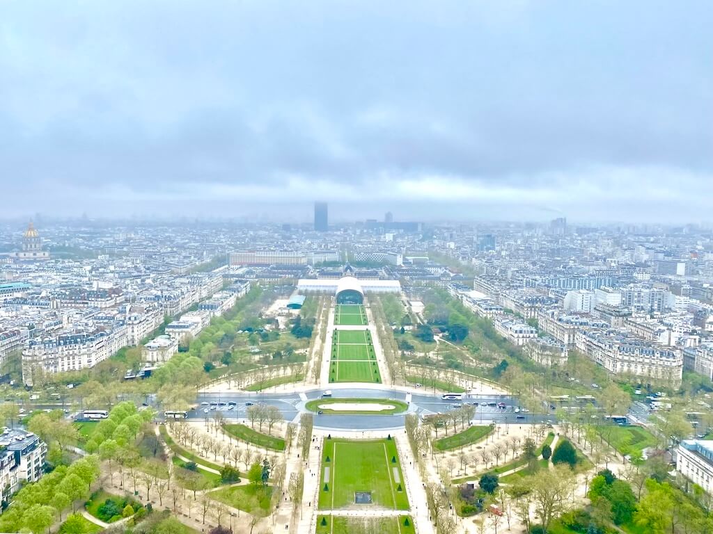 View down Eiffel Tower gardens