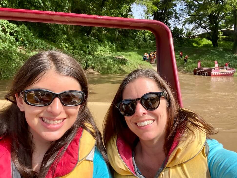 Payton and Michele on the boat on the Sigatoka River
