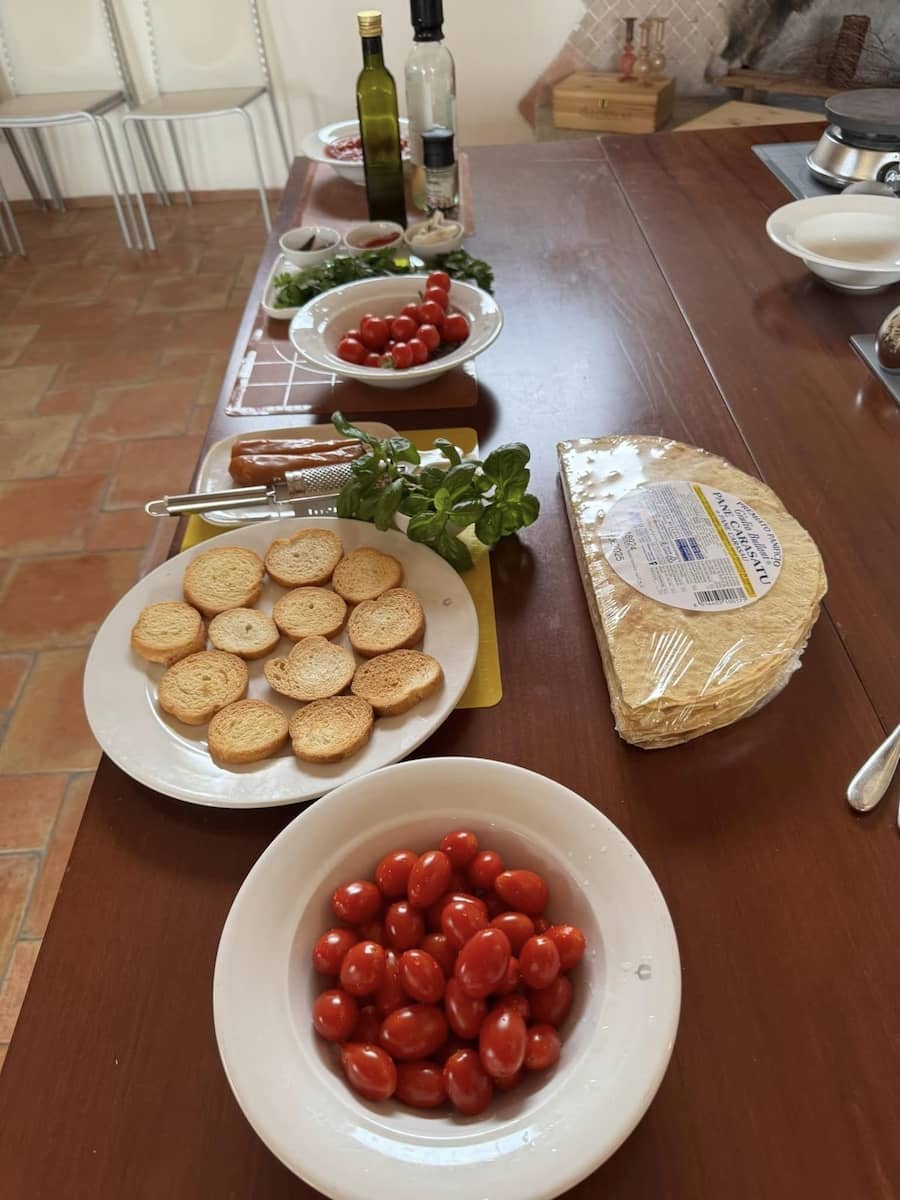 The making of a meal at the Fregula Cooking Class, Argiolas Winery, Sardinia