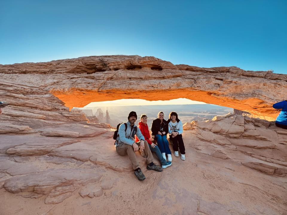 Biggers family at Mesa Arch, Canyonlands National Park
